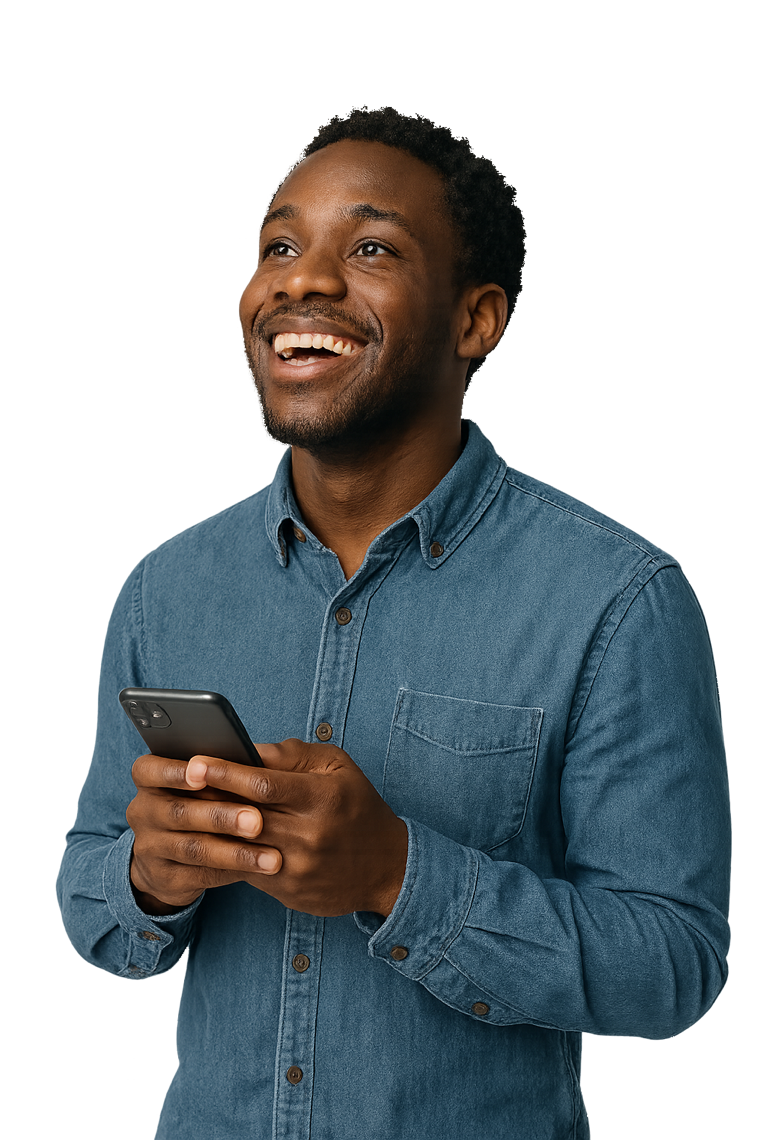 A believer rejoicing, phone in hand